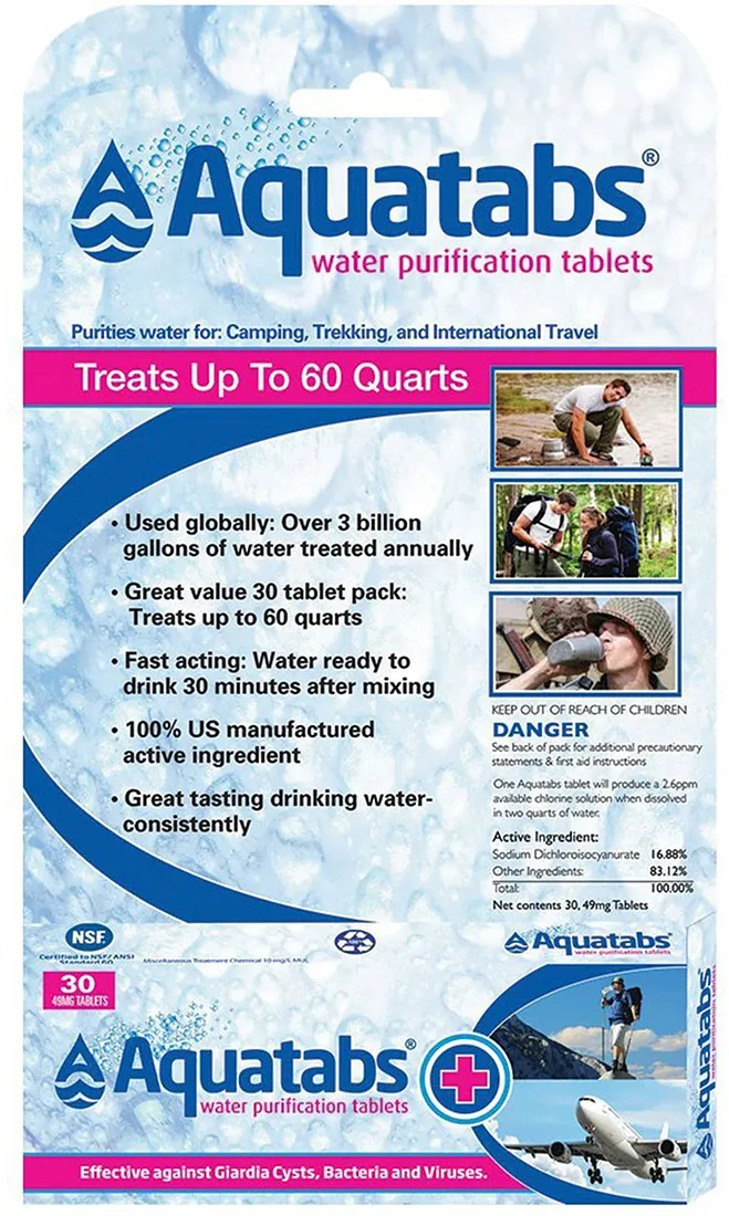 Aquatabs Water Purification Tablets Backpacking Water Filter